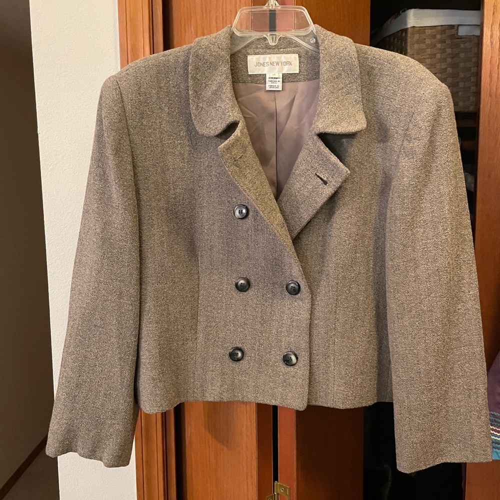 Jones New York gray wool double breasted blazer